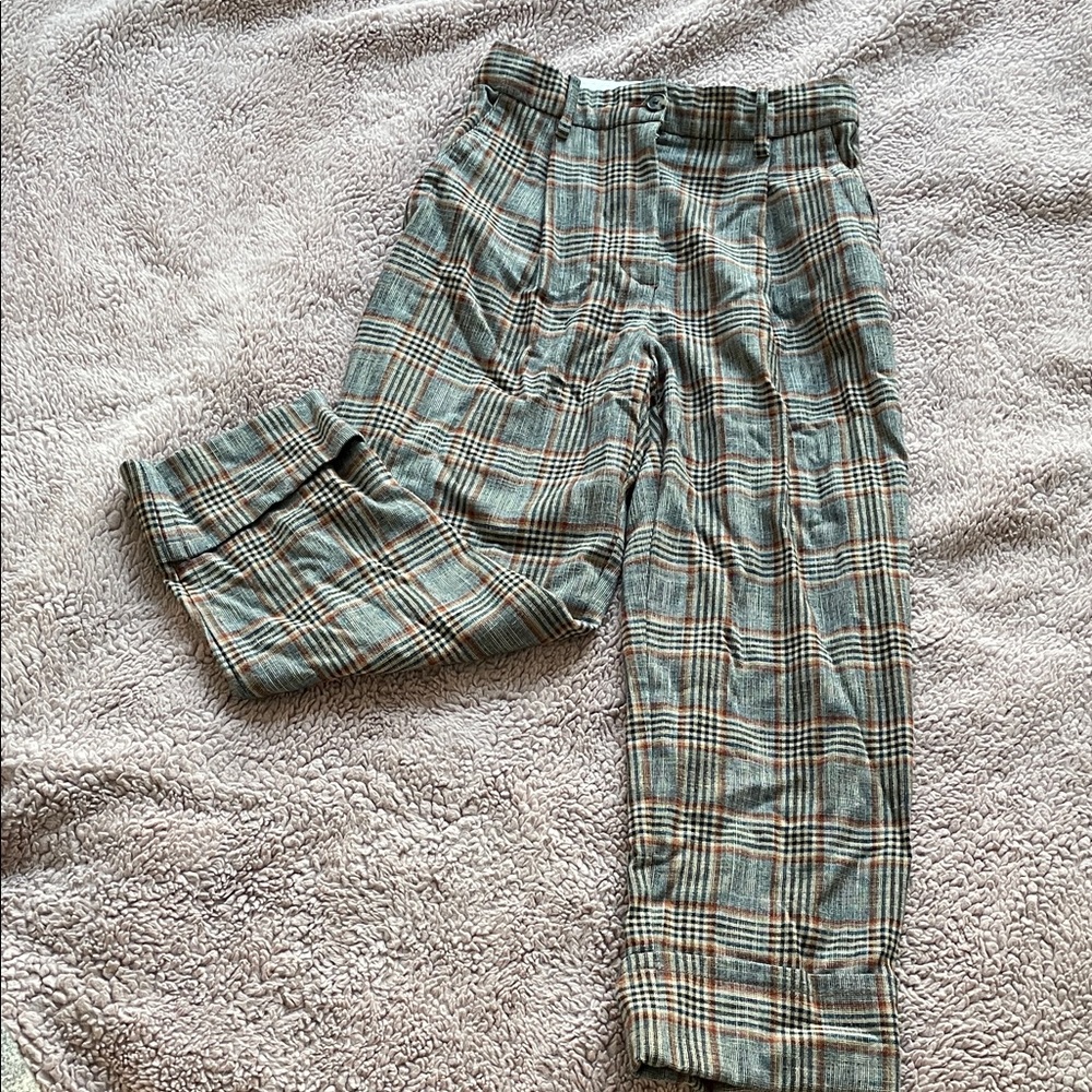 Wilfred Plaid Ankle Trousers in Green and Tan